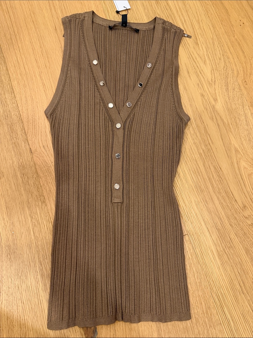White House Black Market Brown Ribbed Sleeveless Henley Tank